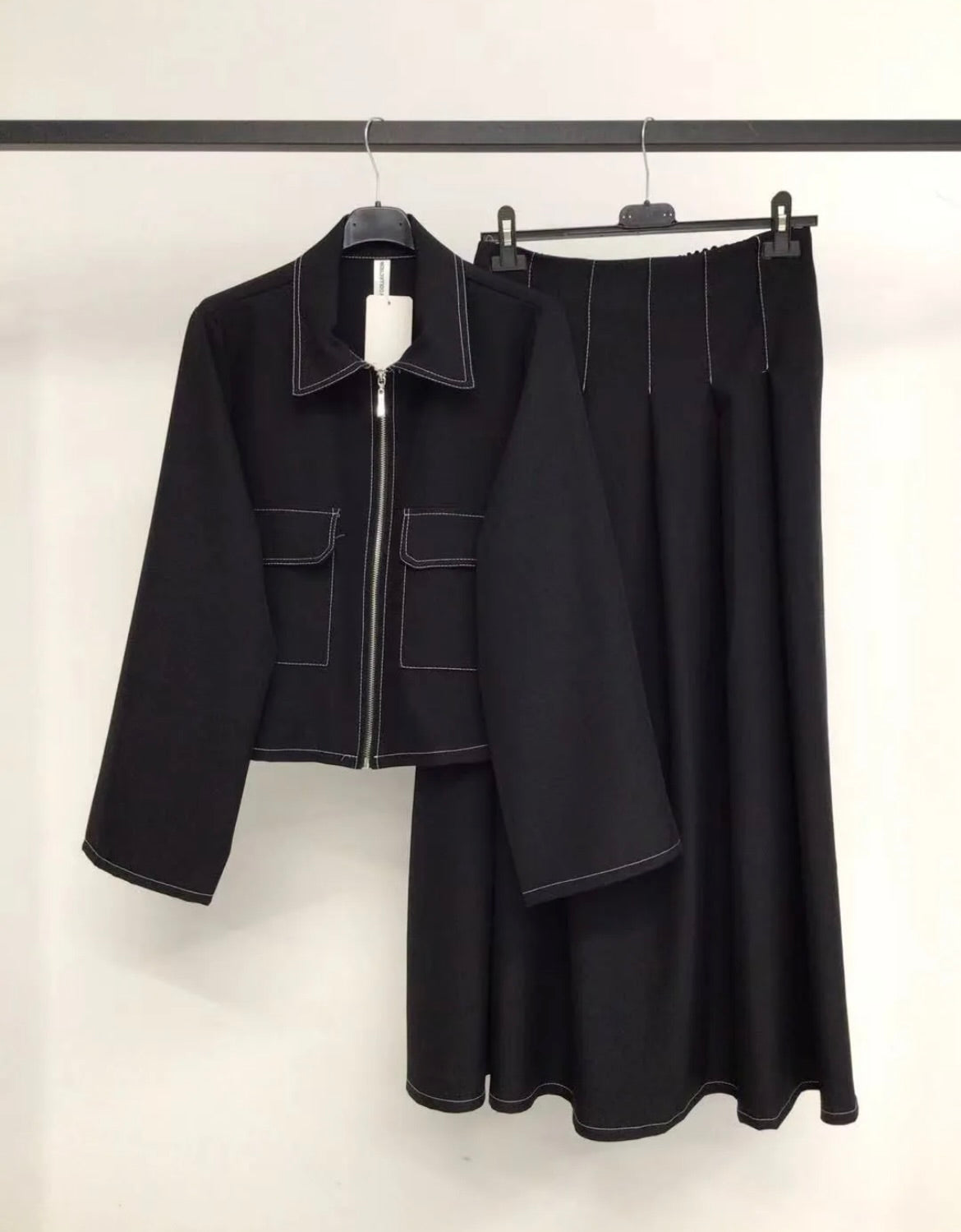 Denim skirt set (blue, dark brown, black)