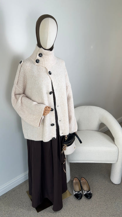 BUTTON KNIT CARDIGAN BEIGE