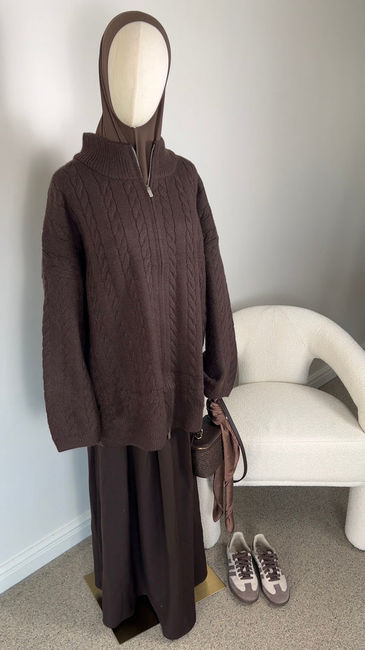 CABLE ZIPPER DARK BROWN