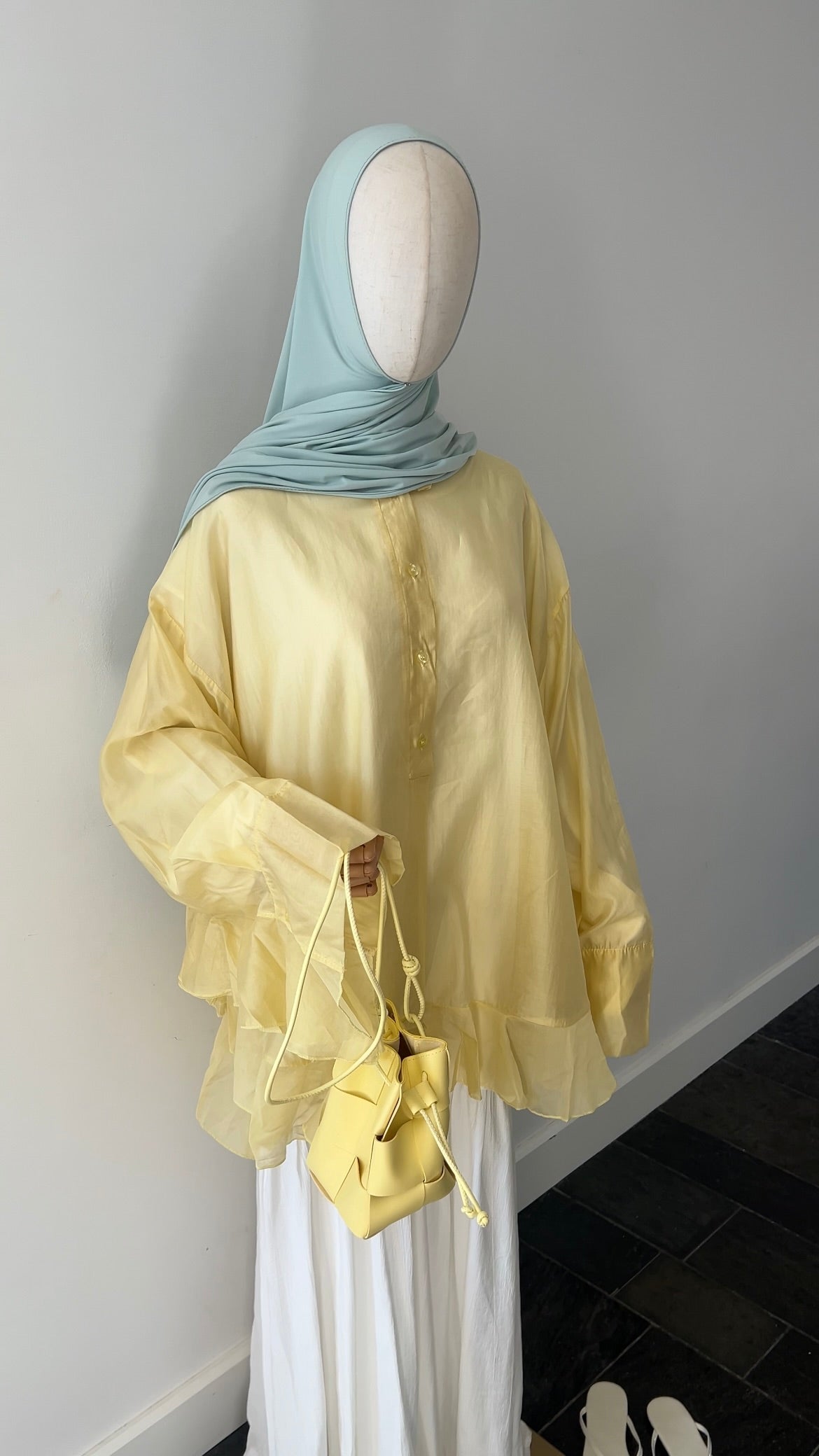RUFFLE SHIRT BUTTER YELLOW (see through)