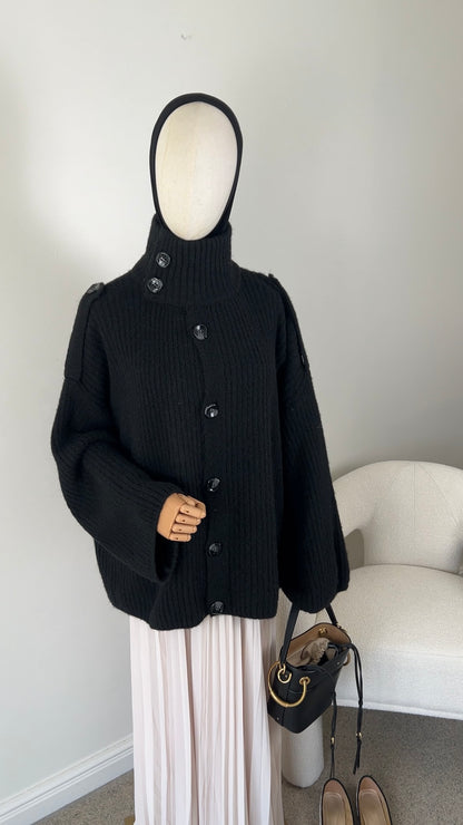 BUTTON KNIT CARDIGAN BLACK