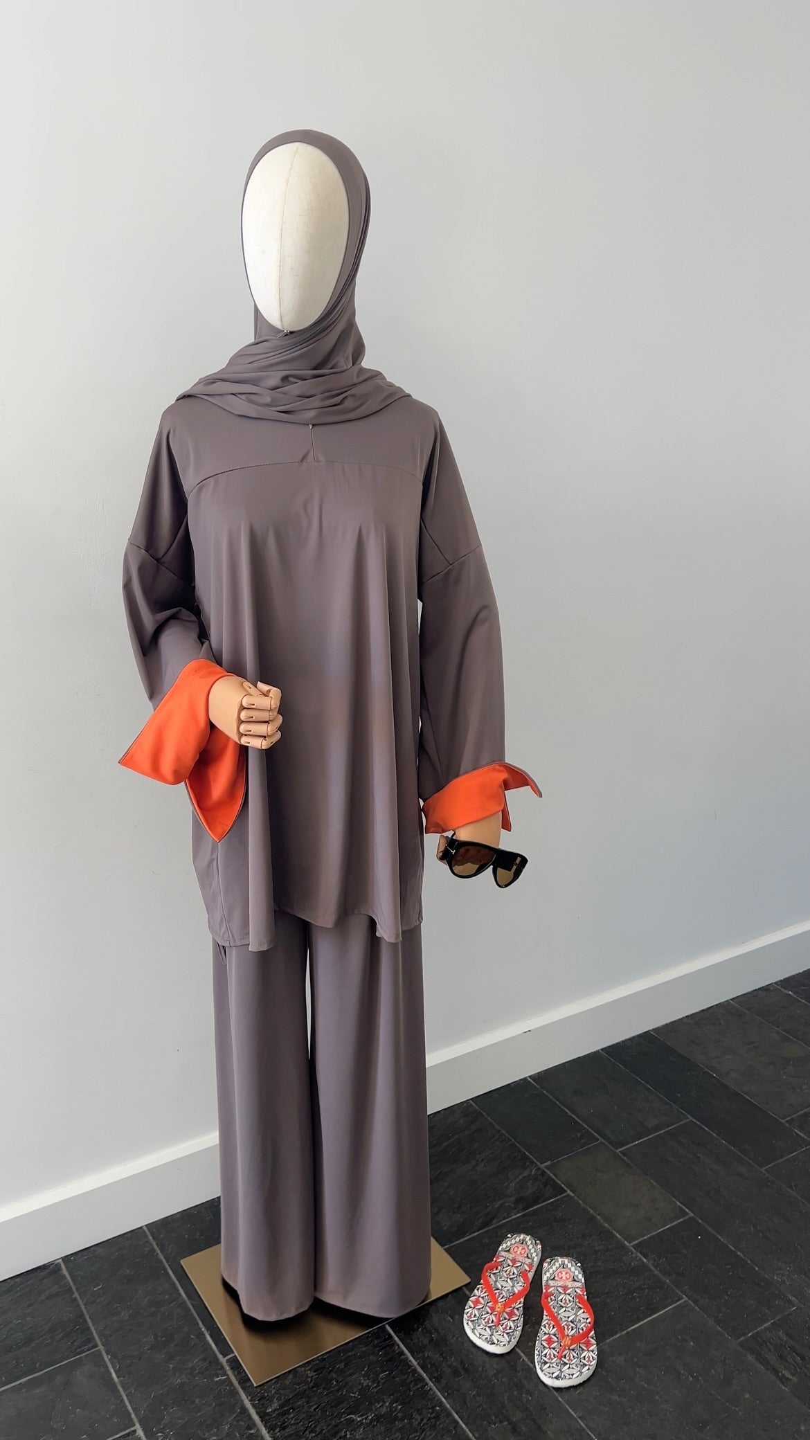 SLEEVE BURKINI DARK TAUPE/ORANGE
