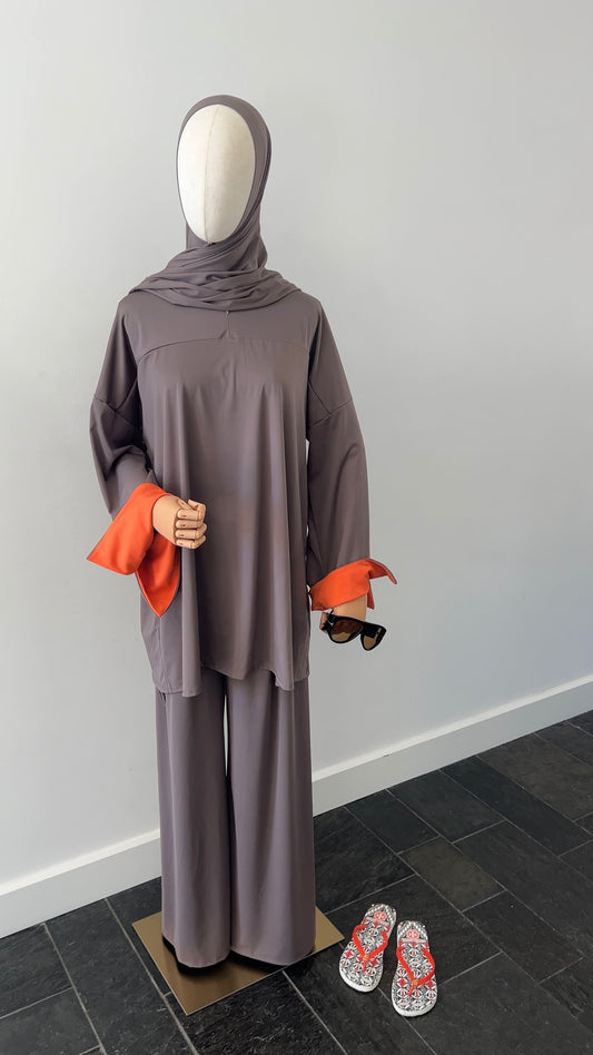 SLEEVE BURKINI DARK TAUPE/ORANGE