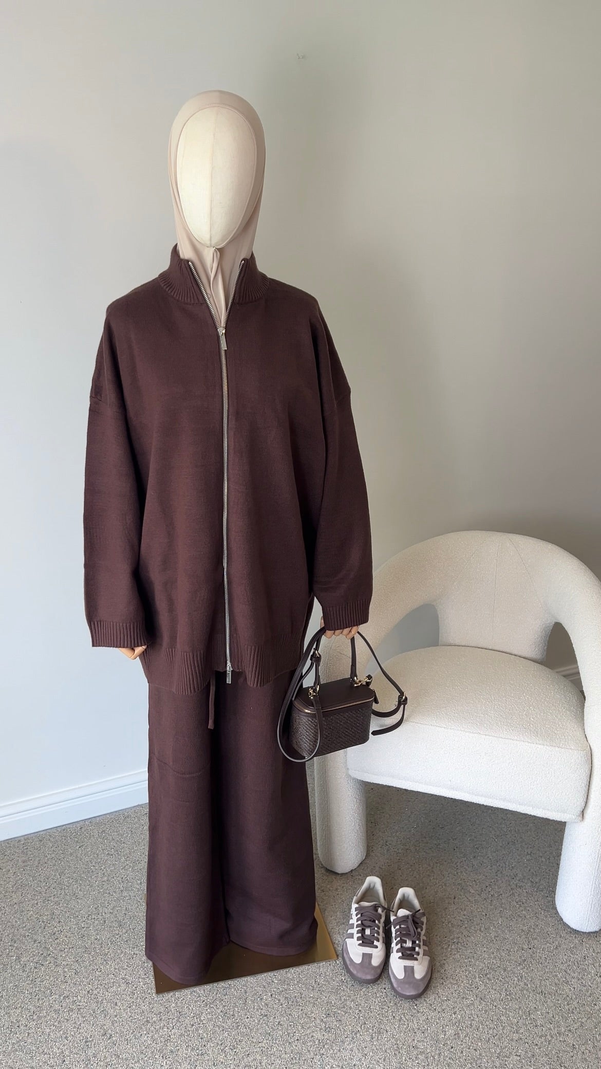 ZIP KNITTED SET BROWN