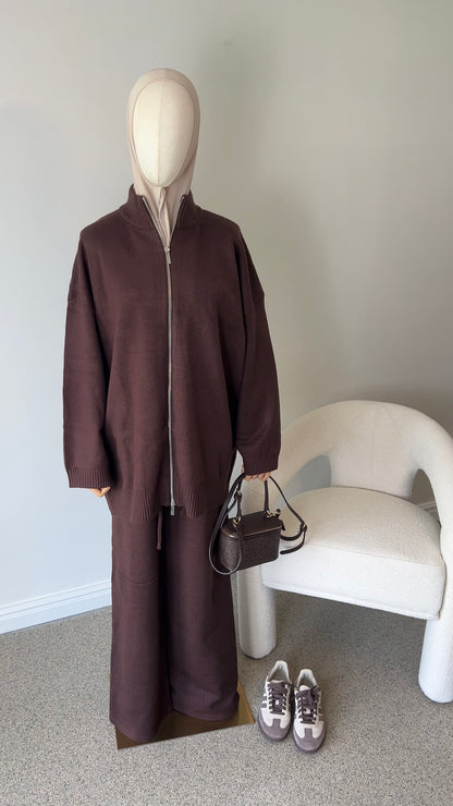 ZIP KNITTED SET BROWN