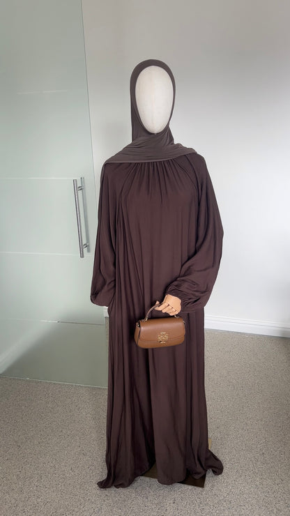 SOFT VISCOSE ABAYA DARK BROWN