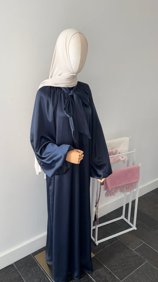 SATIN BOW TIE DRESS NAVY