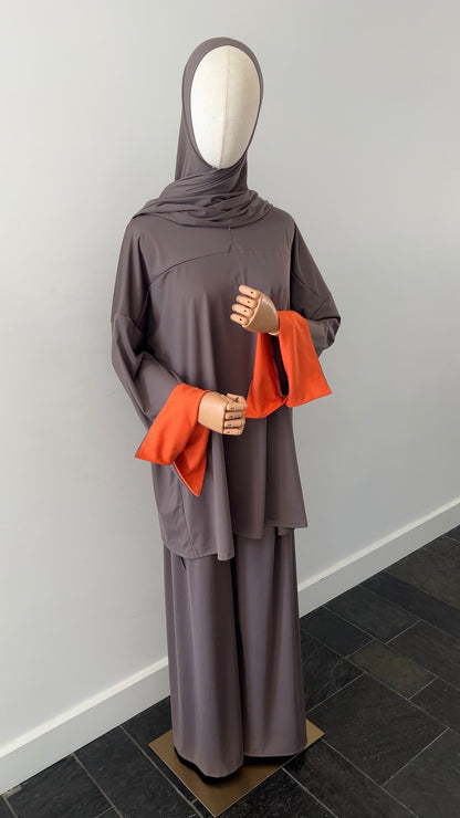 SLEEVE BURKINI DARK TAUPE/ORANGE
