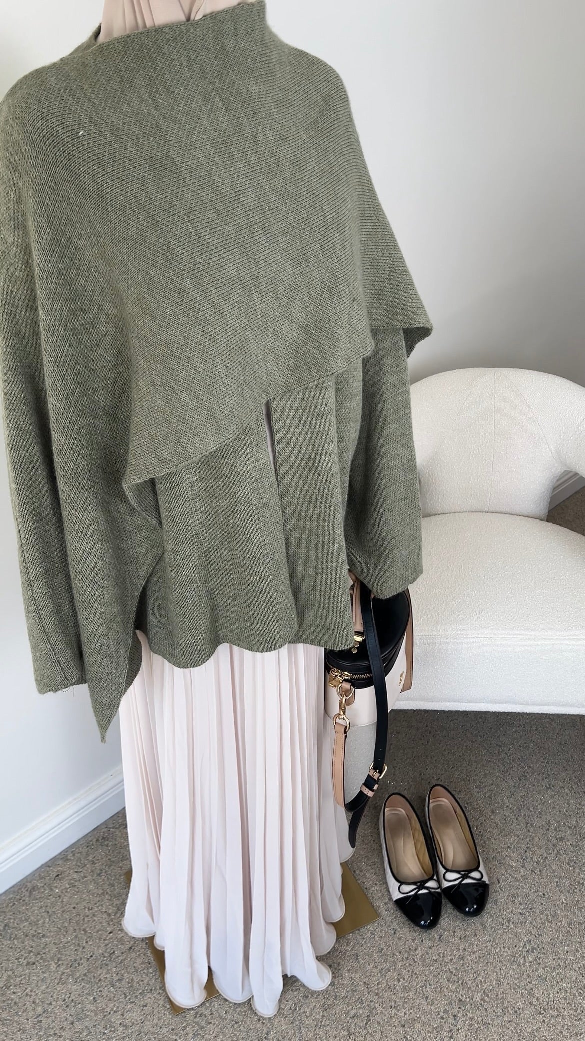 KNIT SCARF PONCHO SAGE GREEN