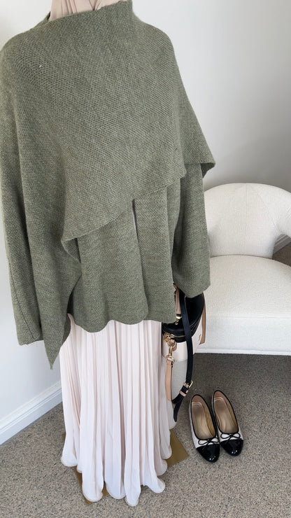 KNIT SCARF PONCHO SAGE GREEN