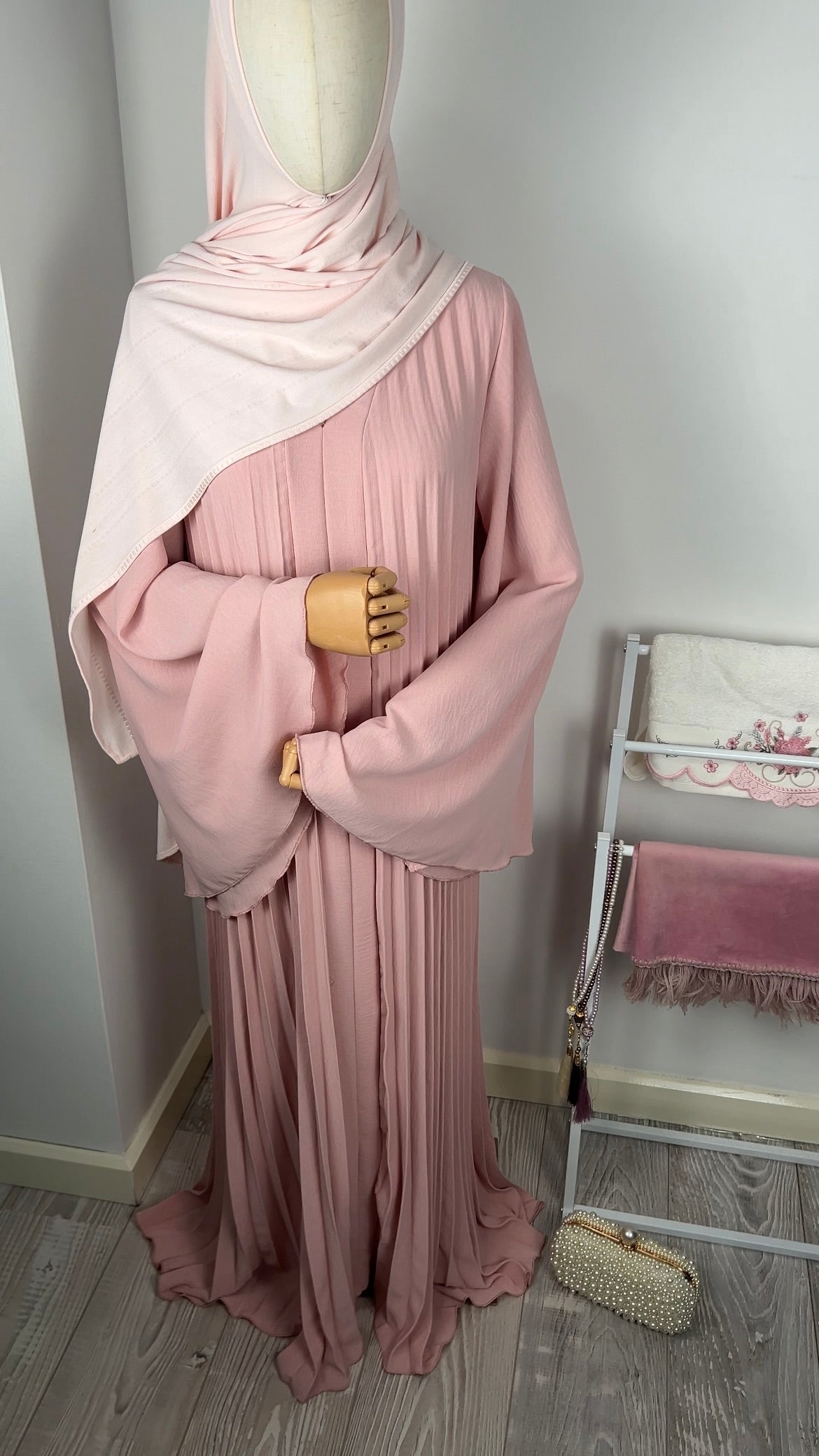 OLD ROSE PLEATED DRESS