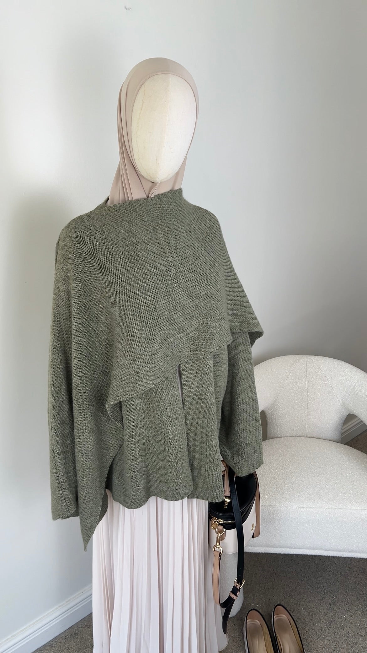 KNIT SCARF PONCHO SAGE GREEN