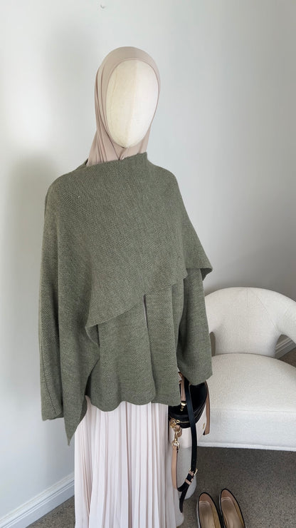 KNIT SCARF PONCHO SAGE GREEN