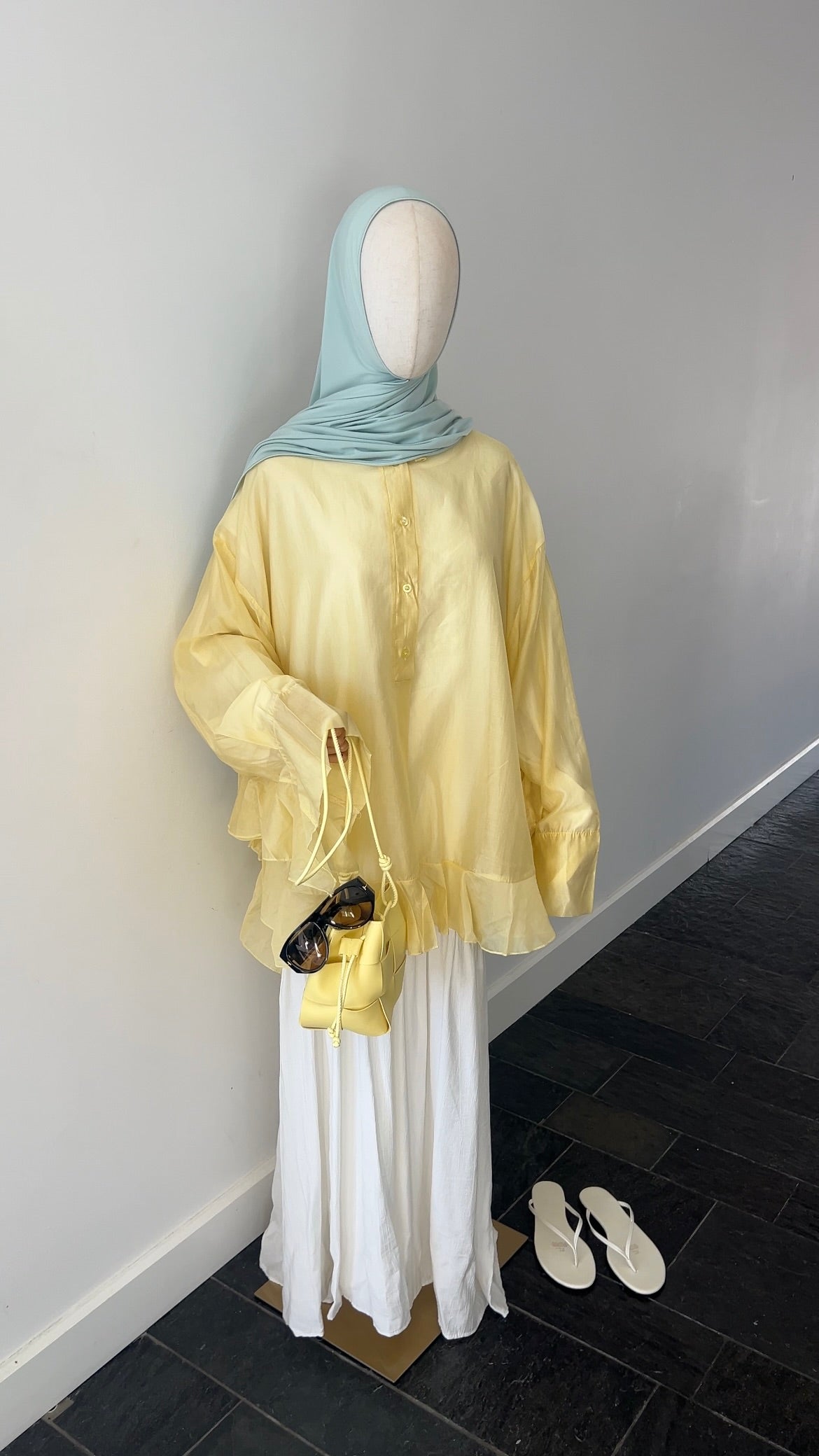 RUFFLE SHIRT BUTTER YELLOW (see through)