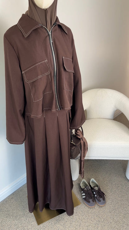 DENIM SKIRT SET BROWN