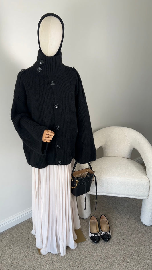BUTTON KNIT CARDIGAN BLACK