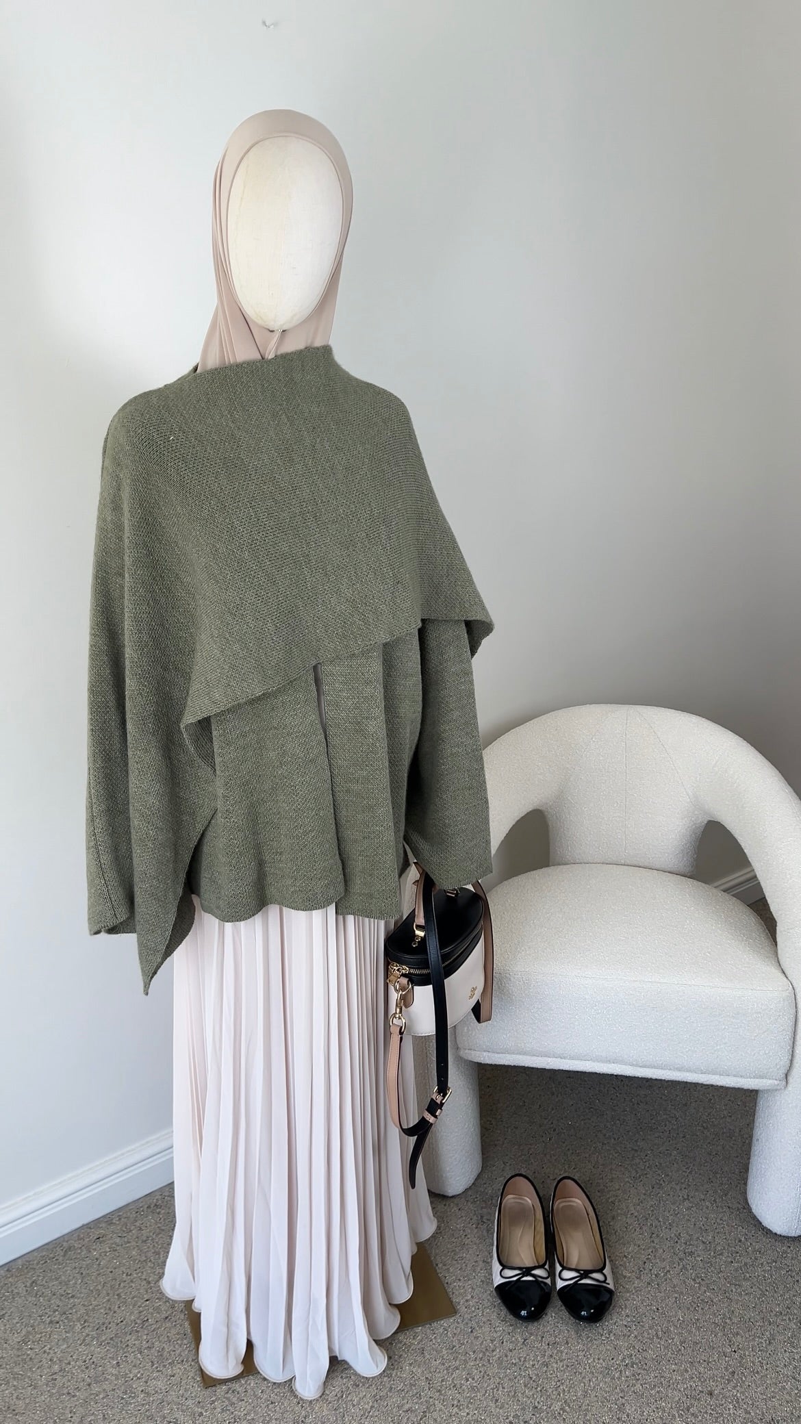 KNIT SCARF PONCHO SAGE GREEN