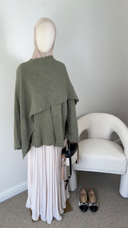 KNIT SCARF PONCHO SAGE GREEN