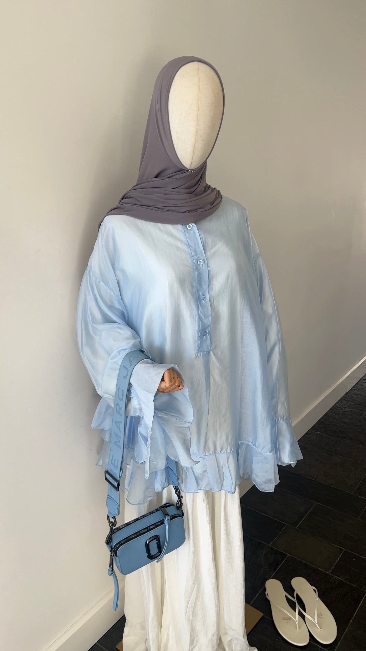 RUFFLE SHIRT BABY BLUE (see through)