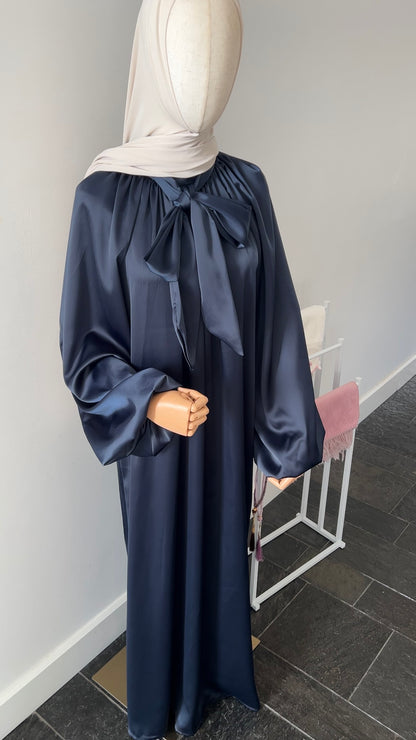 SATIN BOW TIE DRESS NAVY