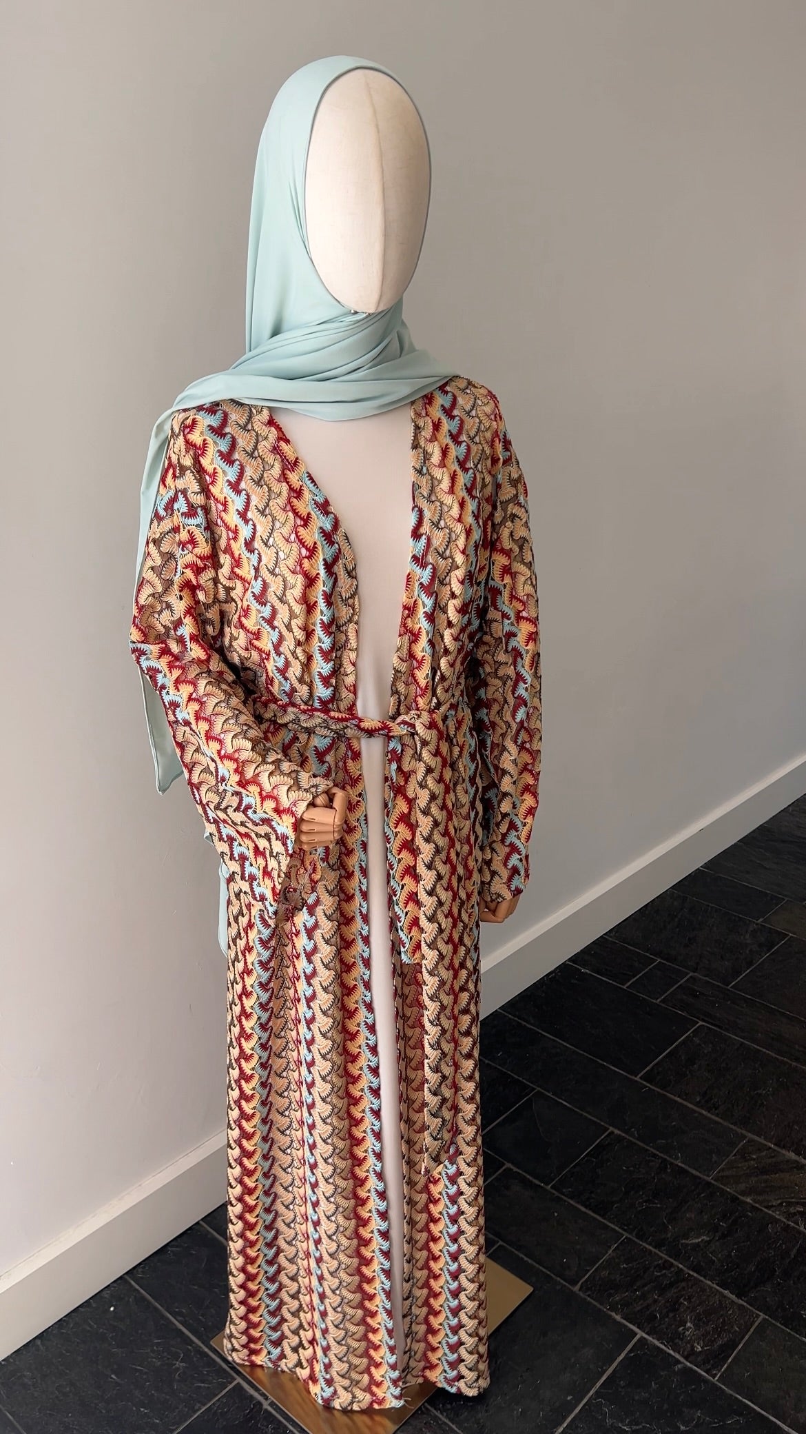 STRIPED KIMONO RED AQUA