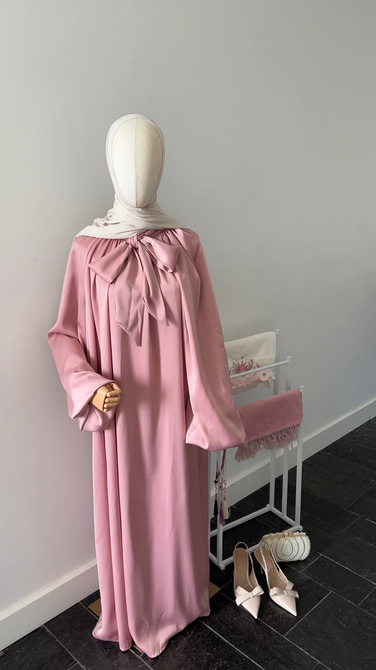 SATIN BOW TIE DRESS PINK