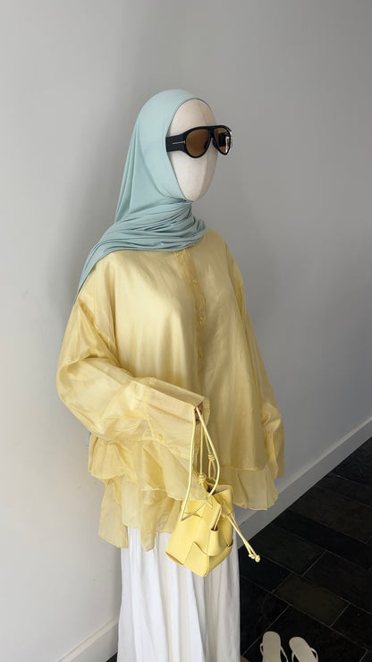 RUFFLE SHIRT BUTTER YELLOW (see through)