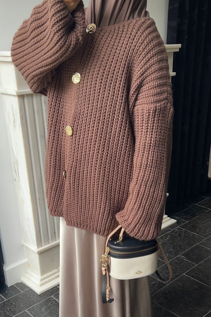 BROWN BUTTON CARDIGAN