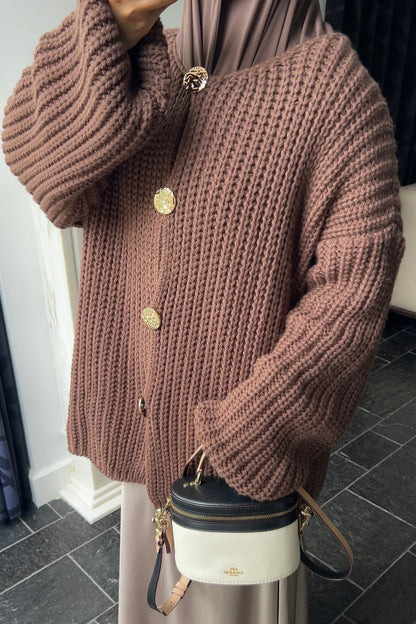BROWN BUTTON CARDIGAN