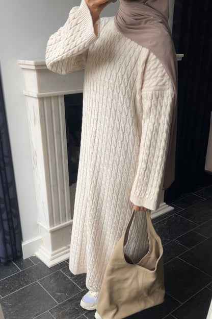 BEIGE CABLE DRESS