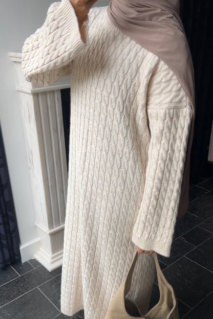BEIGE CABLE DRESS