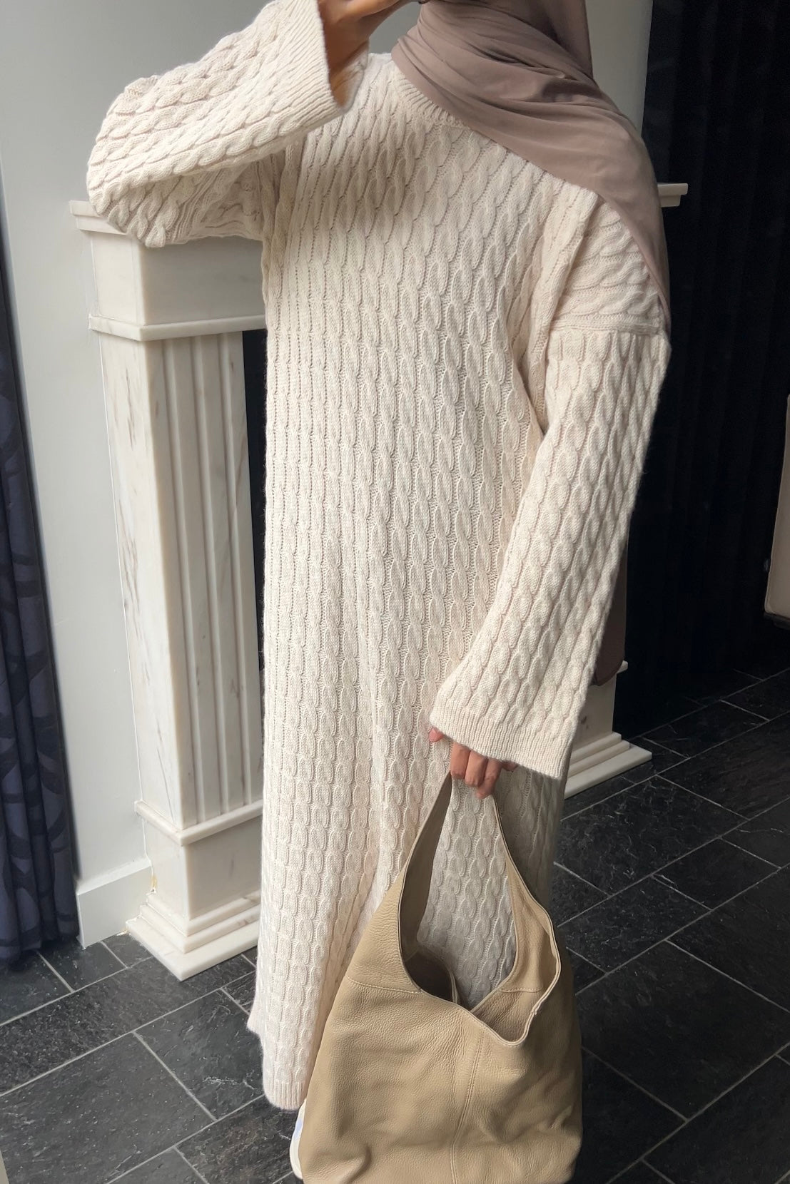 BEIGE CABLE DRESS