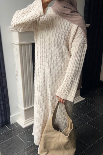 BEIGE CABLE DRESS