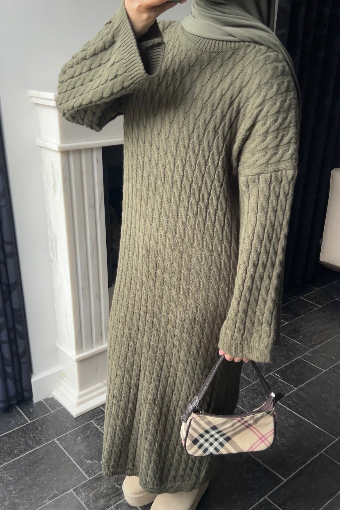 KHAKI CABLE DRESS