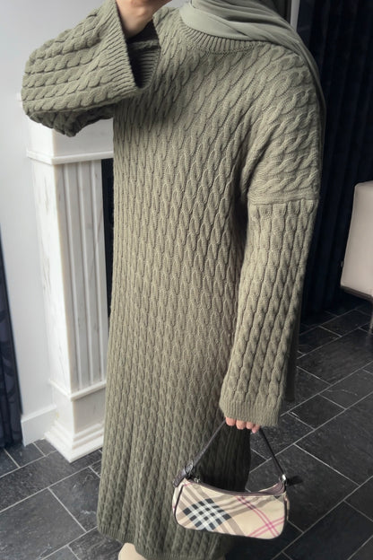 KHAKI CABLE DRESS
