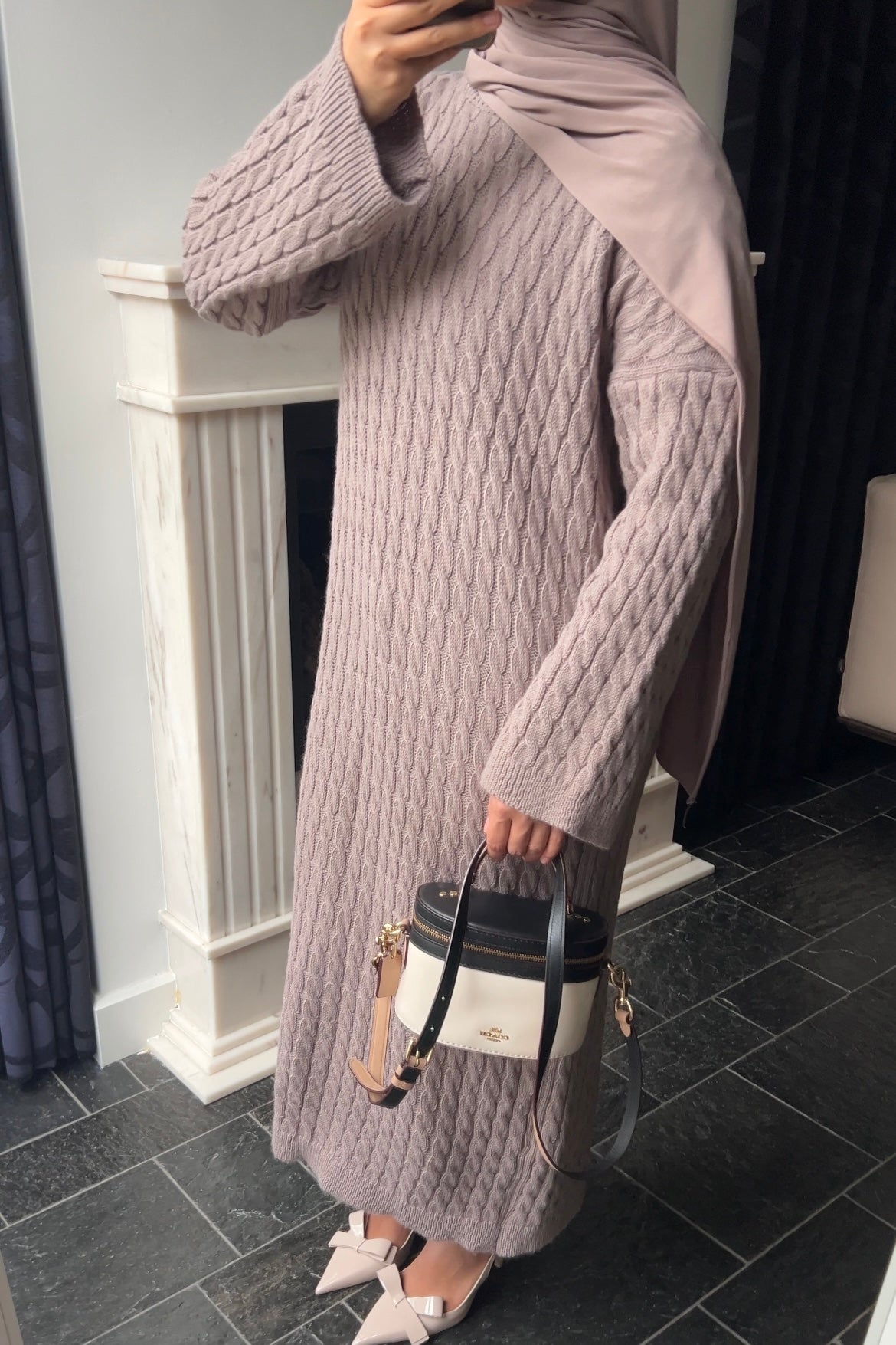 TAUPE CABLE DRESS