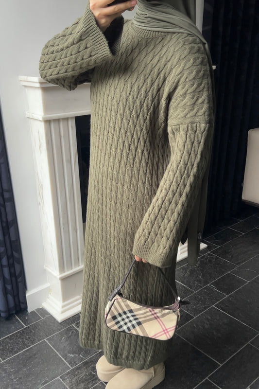 KHAKI CABLE DRESS
