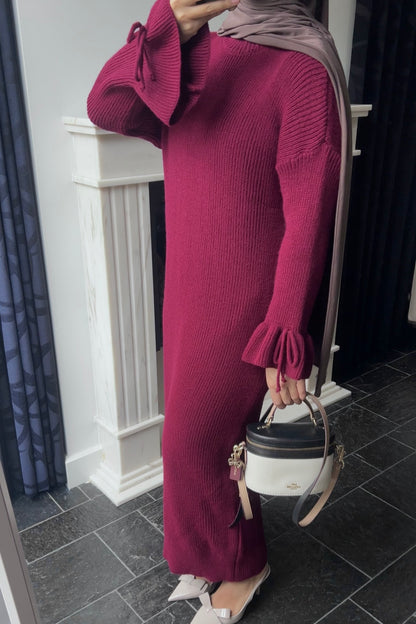 BURGUNDY BOW TIE DRESS