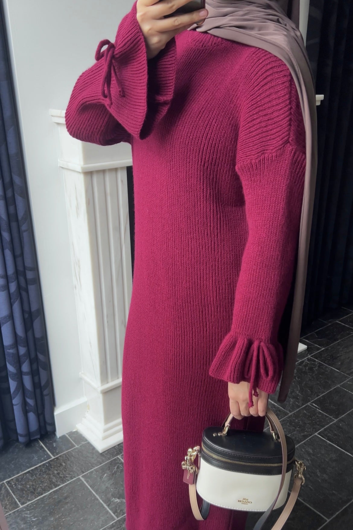 BURGUNDY BOW TIE DRESS