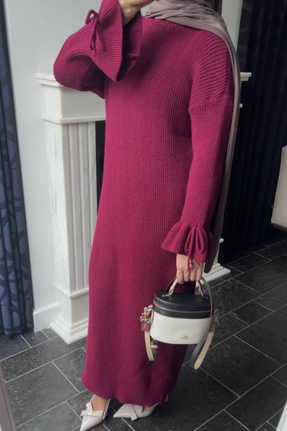 BURGUNDY BOW TIE DRESS