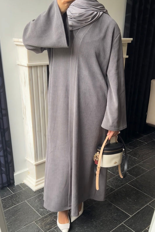 GREY RIBBED ABAYA