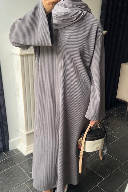 GREY RIBBED ABAYA