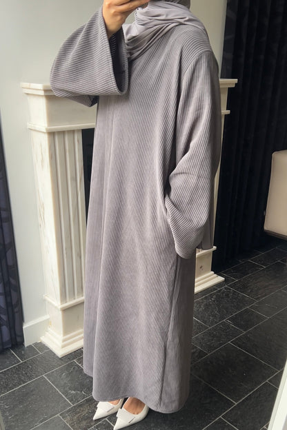 GREY RIBBED ABAYA
