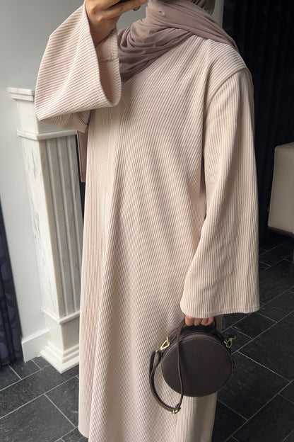 BEIGE RIBBED ABAYA