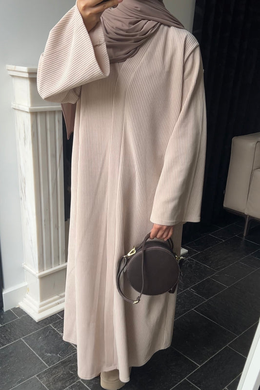 BEIGE RIBBED ABAYA