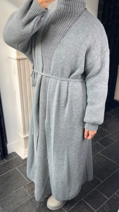 GREY LONG WRAPPED CARDIGAN