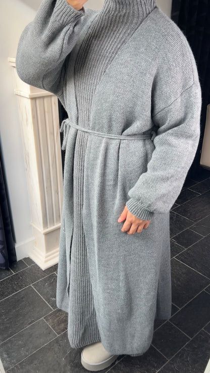 GREY LONG WRAPPED CARDIGAN