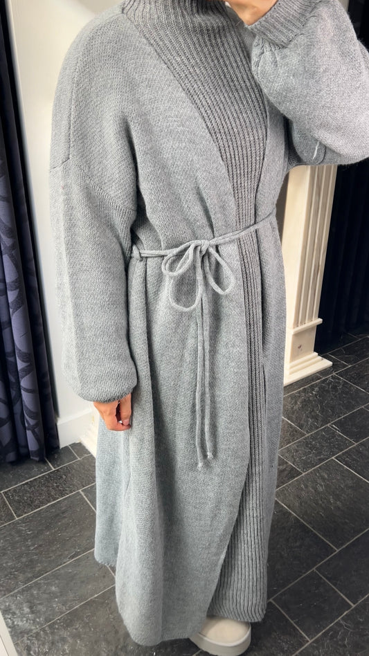 GREY LONG WRAPPED CARDIGAN