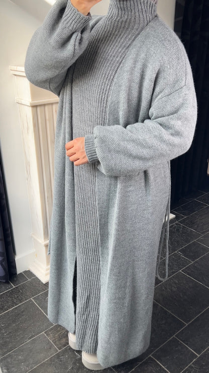GREY LONG WRAPPED CARDIGAN