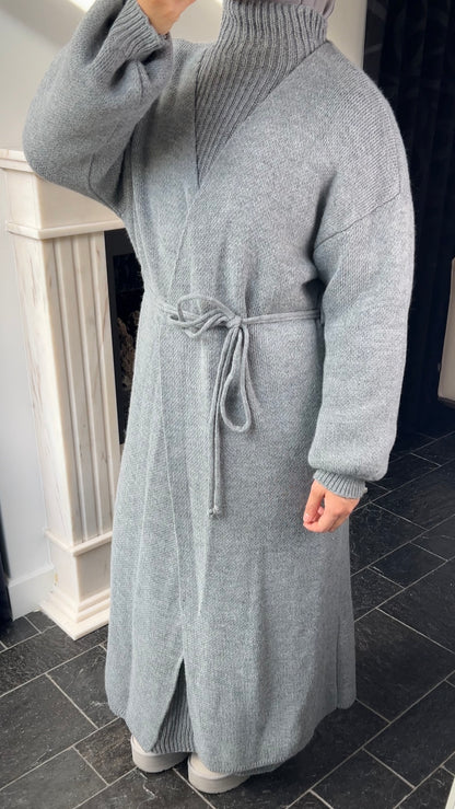 GREY LONG WRAPPED CARDIGAN